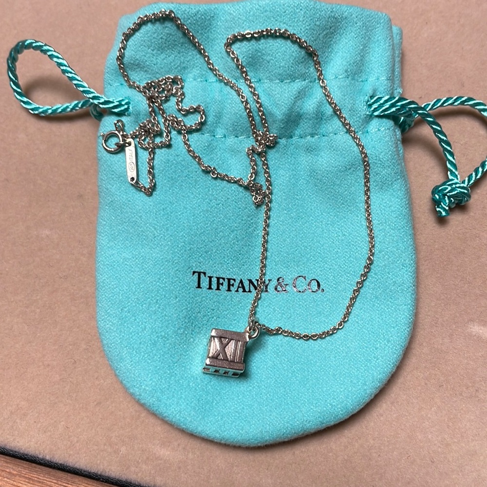 Tiffany & Co 925 Silver Atlas Collection Cube with Necklace